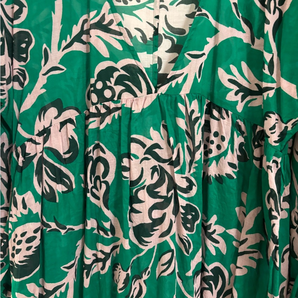 Boden Green and Pink Floral caftan cover up - Picture 3 of 6